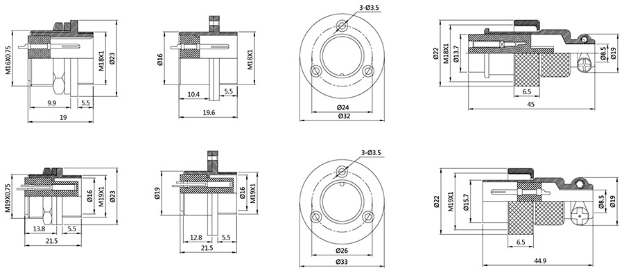 DF18A系列(正裝、反裝)2T-8T電子連接器結(jié)構(gòu)圖