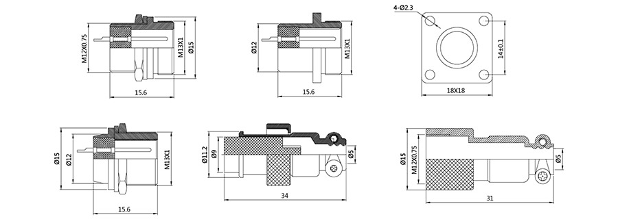 圓形連接器RS765-12系列(內(nèi)芯小膠木圓螺口式)2T-7T結(jié)構(gòu)圖及技術(shù)參數(shù)