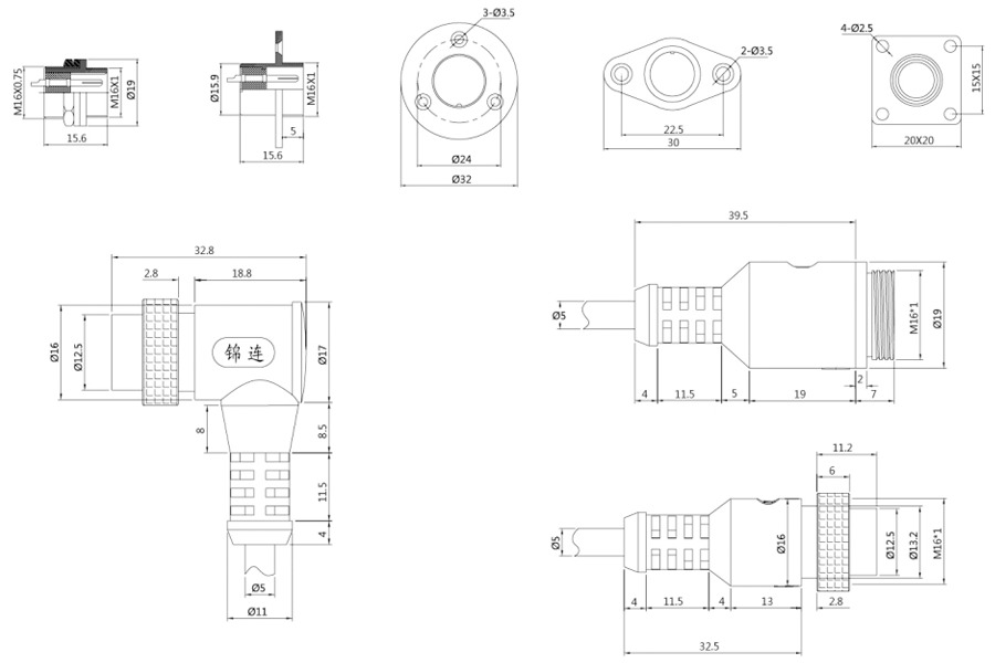 圓形電纜連接器YL1-16菱形正裝結(jié)構(gòu)圖及技術(shù)參數(shù)